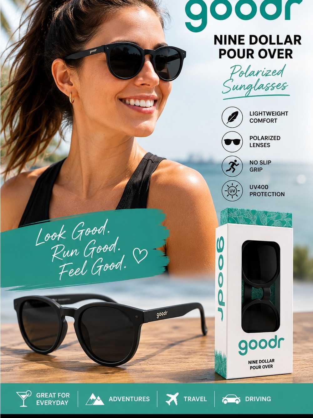 Brand new Goodr Unisex Polarized Sunglasses - Black Nine Dollar Pour Over